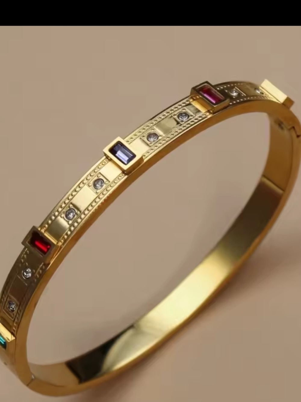 Gold Plated Multi-Color Stone Hinged Bangle Bracelet